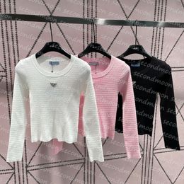 Crew Neck Knits Top Women Winter Warm Knitwear Shiny Rhinestone Knits Tops Long Sleeve Knitwears