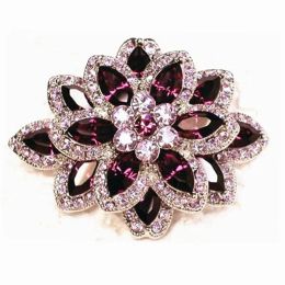 Gold Plated Pink Crystal Diamante and Purple Marquise Crystal Brooch Party Gift Pins