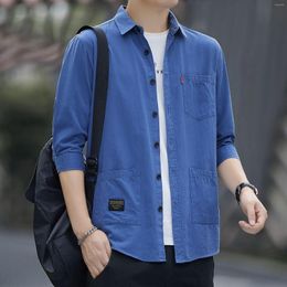 Men's Casual Shirts Summer Trendy Loose Hong Kong Style Three Quarter Cotton Mens Regular Fit Slim