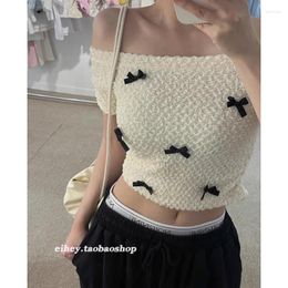 Women's T Shirts 2023 Summer For Women Crop Tops Vintage Korean Retro High Street Bow Ribbon Fold Off Shoulder T-Shirt Streetwear Tee Shirt