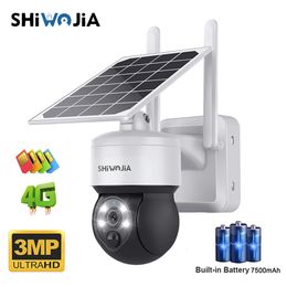 IP Cameras SHIWOJIA Outdoor wifi 4G Sim Card Camera Mini Solar Panel Security Surveillance 7500mAh IP66 Wireless 2 Way Talk Detect 230830