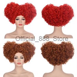 High Quality Alice Wonderland Red Queen Cosplay Wig Red Orange Styled Curly Hair Halloween Party Anime Role Play Wigs + Wig Cap x0830