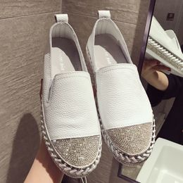 Dress Shoes European Famous Brand Patchwork Espadrilles Woman Genuine Leather Creepers Flats Ladies Loafers White Moccasins 230829