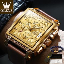 Orologi da polso OLEVS Orologio d'oro originale da uomo Luxury Brand Pelle militare Grande cronografo in oro Orologio da polso maschile Relogio Masculino 230829