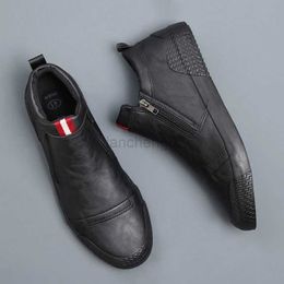 Dress Shoes New Men Leather Casual Shoes Spring Autumn Fashion Double Zipper Trend High Tops Flat Shoes Cool Loafers Man Winter Boots