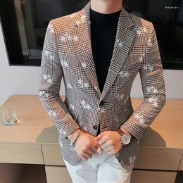 Men's Suits Men High Quality Grid Printed Business Coat Slim Fashion Casual Office Dress Blazers Male Leisure Tuxedo Plus Size 4XL