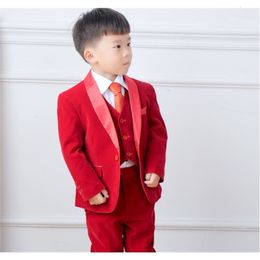 Suits Year Red Velvet Boys suit Boy 5 piece Set Performance Suit Thicken Plush Black Suit3389 230829