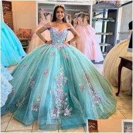 Quinceanera платья принцесса 3D цветы 2023 от Shoder Appliques Beads Beads Mexi Sweet 16 платья vestidos de 15 Anos Drop Deliver Dhxow