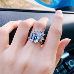 Cluster Rings Flash Rectangle Zircon 925 Sterling Silver Women Romantic Finger Fine Jewellery Christmas Gift Birthday Wedding