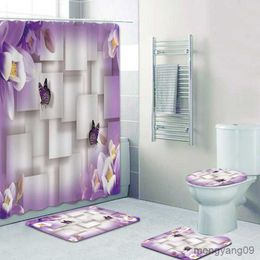 Shower Curtains Bouquet of Fantastic White Flowers 3D Style Shower Curtain Floral Bathroom Curtains with Bath Rugs Carpet Set Home Decor R230830