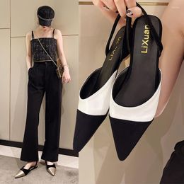 2024 Sandals Women's Summer Pumps Pointed Toe Back Slingback Heels Elegant Design Colorblock 79392 47111 56720