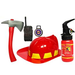Tools Workshop Simulation Fire Fighting Toy Suit Children Firefighter Fireman Cosplay Kit Helmet Extinguisher Intercom Axe Wrench Gifts 5pcs 230830