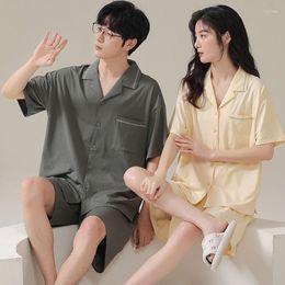 Men's Sleepwear Summer Couple Pyjamas Men And Women Modal Cotton Silk Models Large Size Short-sleeved Shorts Women's Underwear Set