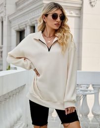 Women's Hoodies Women Oversized Female Solid Color Long Sleeve Sweatshirt Ladies Loose Tops Streetwear Half Zip Pullovers