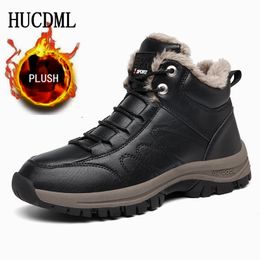 Boots Winter Mens Boots Warm Plush Leather Snow Ankle Boots Outdoor Work Casual Shoes Non-slip Rubber Bota Masculina 230830