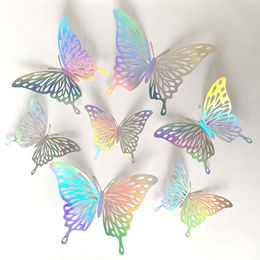 Wall Stickers 12Pcs 3D Butterflies Colourful Hollow Butterfly for Kids Rooms Home Fridge Decor DIY Art Mural Room Decoration 230829