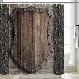Shower Curtains Medieval Shower Curtain Rustic Wood Shield Medieval Castle Gate Bath Curtain Wooden Door Historical Home Bathroom Set