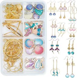 Components 1 Box DIY 10 Pairs Ocean Theme Earring Making Kits Mermaid Tail Dolphin Shell Whale Tail Charms & Earring Hooks & Jump Rings