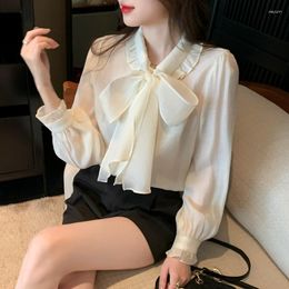 Women's Blouses Elegant Long Sleeve Chiffon Shirts Women Fashion Bow Neck Casual Blusas Mujer Korean Clothing Office Ladies Tops Luxury