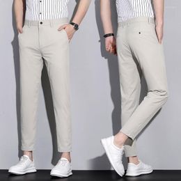 Men's Suits British Style Summer Ankle Length Suit Pants Men Clothing Business Casual Formal Ice Silk Slim Fit Straight Trousers C39