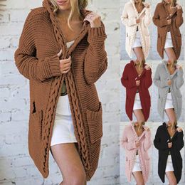 Women's Knits Lazy Sweater Coat Women Hooded Solid Colour Office Lady Casual Fashion Long Knitted Cardigan Tops Clothes