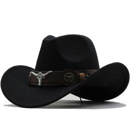 Wide Brim Hats Bucket Wome Men Black Wool Chapeu Western Cowboy Hat Gentleman Jazz Sombrero Hombre Cap Dad Cowgirl Size 5658cm 230829