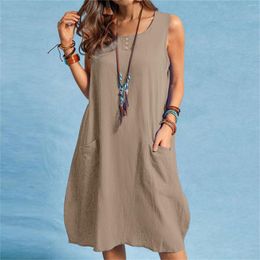 Casual Dresses Women's Summer Cotton Linen Spaghetti Cocktail Dress Womens Long Outfits For Women