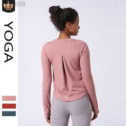 2023 Desginer Al Yoga t Short Top Women's Sports Long Sleeve Running Fitness Training Top Loose Running Fitness T-shirt Cover Up
