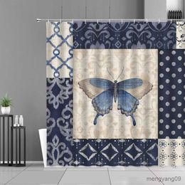 Shower Curtains Black And White Butterfly Pattern Shower Curtains Flower Plant Landscape Waterproof Bathroom Curtain Modern Art Home Decor Cloth R230831