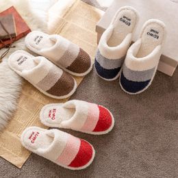 Slippers 2023 Color Match Plush Warm Platform Shoes Female Slides Flip Flops Woman Closed Toe Flat Winter Ladies Home Cotton