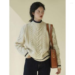 Women's Sweaters Vintage Beige Sweater Women France Style Office Lady Chic Fashion Turtleneck Knitted Jumper Female Oversize Basic Tops