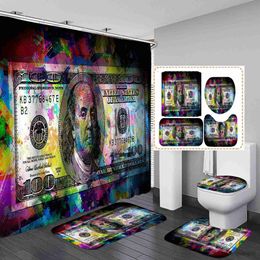 Shower Curtains Money Shower Curtain Set Hundred US Dollar Bills Cash Profile Luxury Modern Bath Curtain Bath Rugs Mats R230830