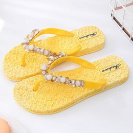 Slippers Fashion Beaded Sequins Women Non-Slip Summer Shoes Outdoor Massage Flat Beach Flip-Flops Female Sandals Ks390