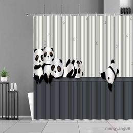 Shower Curtains Cartoon Panda Shower Curtain Cute Animals Pandas Green Bamboo Plants Print Bath Curtains Children Room Bathroom Decor Waterproof R230831