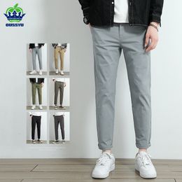 Mens Pants Summer Casual Men 97%Cotton Solid color Business Fashion Slim Fit Stretch Gray Thin Trousers Male Brand Clothing 230829