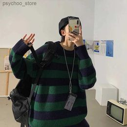 Vintage Knitted Sweater Men Women Harajuku Casual Cotton Pullover Tate Langdon Sweater Same Style Green Striped Tops 2022 Autumn Q230830