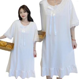 Women's Sleepwear Summer Thin Lace Princess Style Plus Relaxed Simple Pit Bar Pyjama Dress Mid Length