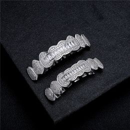 Fashion Irregular Square Diamond Hip Hop Teeth Set with Micro Full Zircon Gold Teeth Set Halloween Vampire Teeth