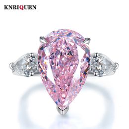 Wedding Rings Trend 100 925 Real Silver 11 17MM Pink Quartz Topaz High Carbon Diamond Ring for Women Gemstone Party Fine Jewelry Gift 230830