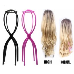 Wig Stand 50cm BlackPink Color Ajustable High Wig Stand Plastic Wig Holder Portable Folding For Styling Display women long wig 230830