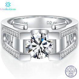 Wedding Rings Vinregem Genuine 925 Sterling Silver Round 2CT VVS1 Pass Test Diamonds D Color for Women Men Gift Drop 230830