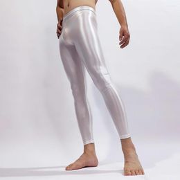 Men's Sleepwear Men Transparent Glossy Tight Yoga Leggings Pants Satin Fitness Workout Sports Trousers