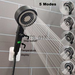 Bathroom Shower Heads Temperature Digit Display Shower Head 5 Modes One Key Stop Handheld Shower High Pressure Water Saving Filter Bathroom Showerhead x0830