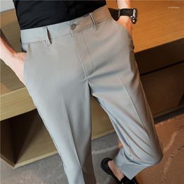 Men's Suits Summer Thin Ankle Pants Men Slim Fit Business Casual Suit Pant Ice Silk Breathable Wedding Office Social Streetwear Clothing