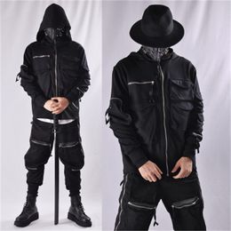 Men's Hoodies Sweatshirts Guochao Dark Ninja clothes multi-pocket functional Hoodie men's loose zipper jacket tactical hoodie 230829