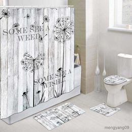 Shower Curtains Dandelion Wooden Fabric Shower Curtain Set Flower Floral Bathroom Set Anti-skid Rugs Cover Bath Mat Bathroom Decor R230831