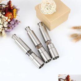 Herb Spice Tools Manual Stainless Steel Thumb Push Salt Pepper Sauce Grinder Mill Mler Stick Kitchen Bbq Accessories Drop Delivery Dhp9Y