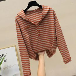 Women's Hoodies Cotton Hooded Sweatershirt 2023 Spring And Autumn Striped Long-Sleeved T-Shirt Fashion Bottoming Stripe Thin