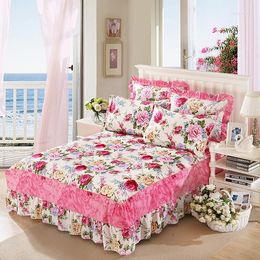 Bed Skirt Cotton Floral Ruffle Bedspread Flatted Sheet Mattress Cover Princess Bedding Pillowcase More Colour