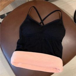 Camisoles & Tanks Breathable Winter Slim Solid Colour Cross Backless Female Camisole Thermal Underwear Thicken Vest Top Velvet